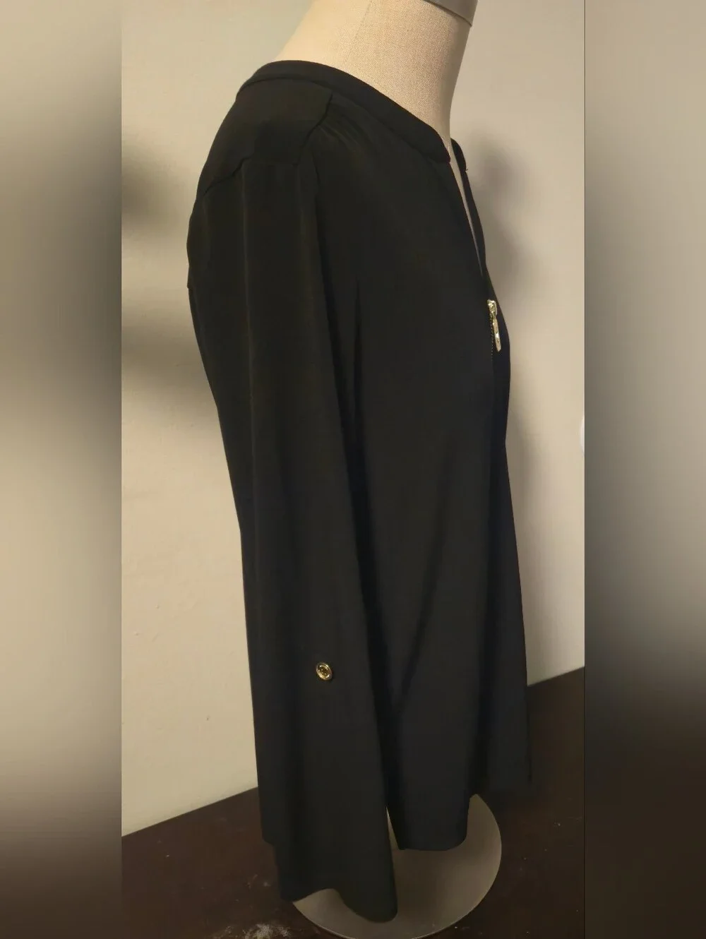 Michael Kors Black Long Sleeve  V-neck Zip Front Tunic Medium